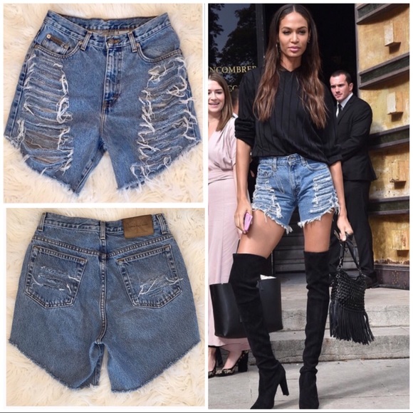 Calvin Klein Pants - 90s Calvin Klein High Waist Distressed Jean Shorts